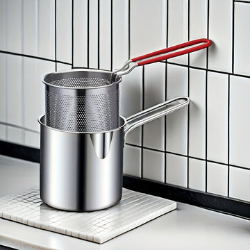 DYFDYF 1.2L Mini Freidora Profunda de Acero Inoxidable con Recubrimiento Antideslizante y Malla de Filtro - Compatible con Estufas de Gas, Diseño Ahorrador de Aceite para Freír Huevos, Pollo, Verduras - Electrodoméstico Compacto para Cocina, Freidora Pro