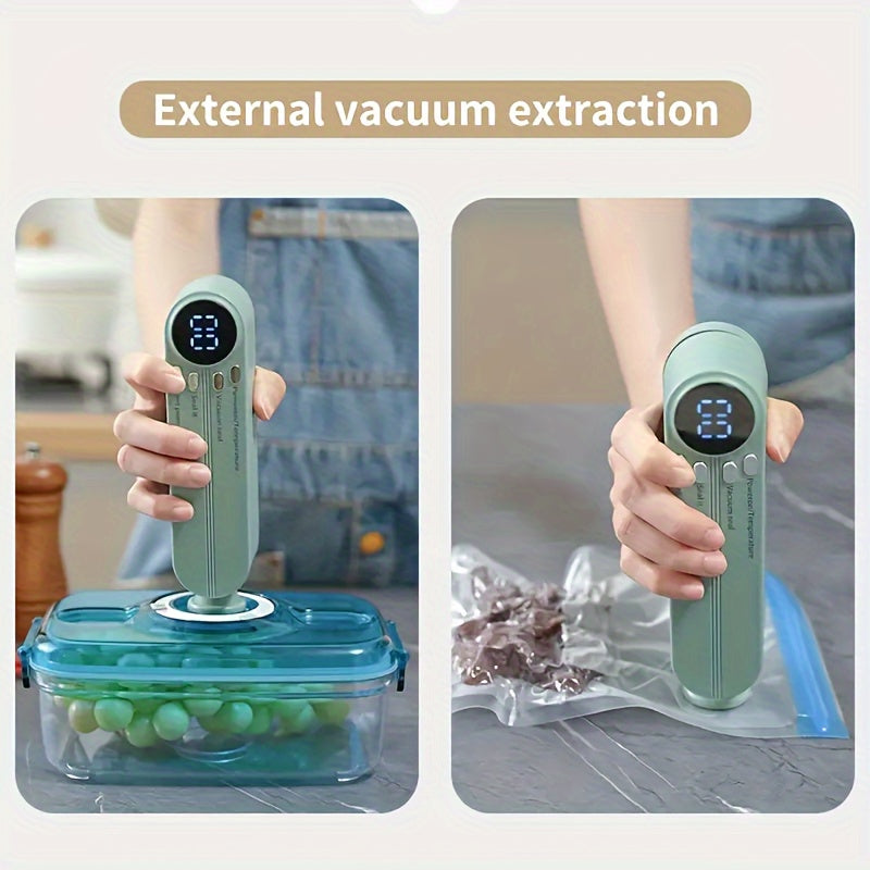 Sellador de Vacío Portátil Recargable por USB - Sellador Automático Multifuncional de Alimentos con Sistema de Sellado de Snacks, Funciones de Succión Externa e Inflación, Conservación de Alimentos para Cocina y Picnic al Aire Libre