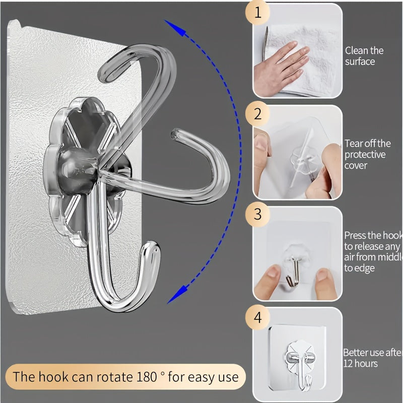 15 ganchos adhesivos fuertes - Impermeables, fáciles de instalar, solución de almacenamiento sin marcas para pared y baño, organizador multifuncional con diseño transparente, ideal para hogar y oficina, ganchos utilitarios