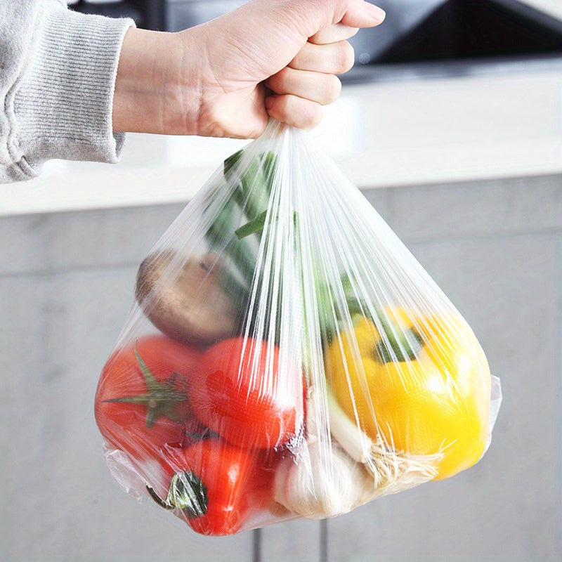 Un rollo de aproximadamente 200 bolsas con cierre a presión para almacenamiento de alimentos; ideales para contacto alimentario, transporte temporal y almacenamiento esencial en la cocina