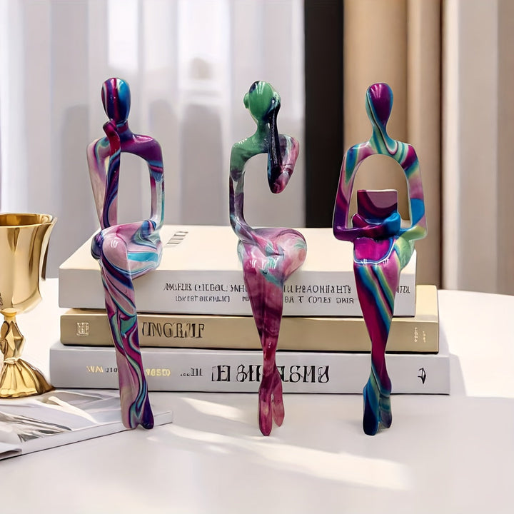 Juego de 3 Figuras de Pensadores Abstractos - Esculturas de Resina para Decoración de Hogar y Oficina, Perfectas para Estantería, Sala de Estar o Entrada