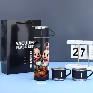 Juego de Termo de Acero Inoxidable de 17oz con Diseño de Minnie Mouse de Disney, Taza Térmica Antigoteo con 3 Vasos para Bebidas Calientes y Frías, Viajes de Negocios y Material Escolar LHB03211