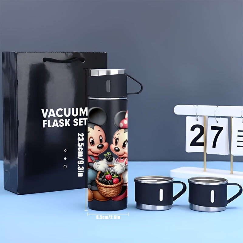 Juego de Termo de Acero Inoxidable de 17oz con Diseño de Minnie Mouse de Disney, Taza Térmica Antigoteo con 3 Vasos para Bebidas Calientes y Frías, Viajes de Negocios y Material Escolar LHB03211