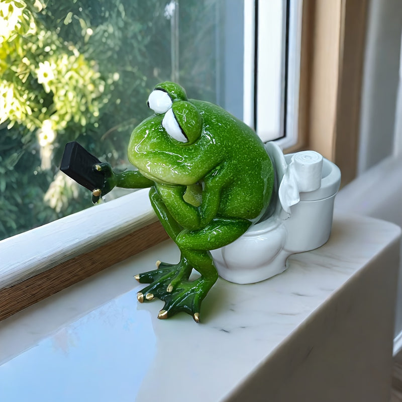 Figurina de resina de rana juguetona de 14.48 cm, decoración versátil para el hogar y la oficina, ideal para sala de estar, estudio o jardín