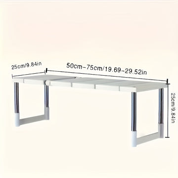 Organizador Extensible de 1 Nivel para Debajo del Fregadero - Acero Inoxidable y Plástico, Ajustable y Espacioso para Cocina y Baño, Instalación Fácil con Guía, Idea de Regalo para el Día del Padre, Diseño Moderno y Limpio, Postes Metálicos