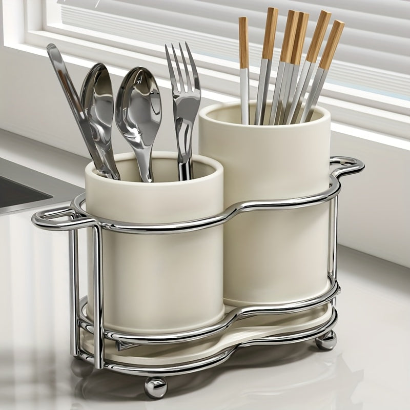 LDQ 1pc estante de utensilios combinado alto/bajo, soporte para cubiertos con estructura metálica, organizador de 2 compartimentos, tarro almacenamiento de utensilios para cocina y encimera, tarro para palillos doméstico