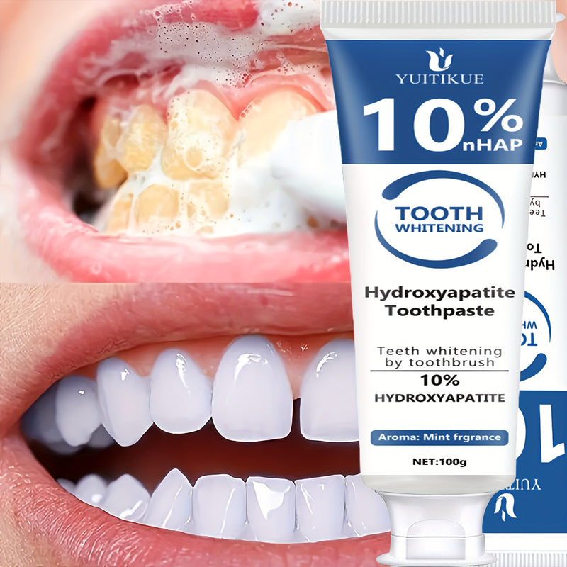 Pasta de dientes con hidroxiapatita al 10%, blanqueamiento dental con hidroxiapatita, pasta limpiadora profunda con aceite esencial de menta, cuidado dental que fortalece el aliento fresco, limpieza básica, adecuada para todos