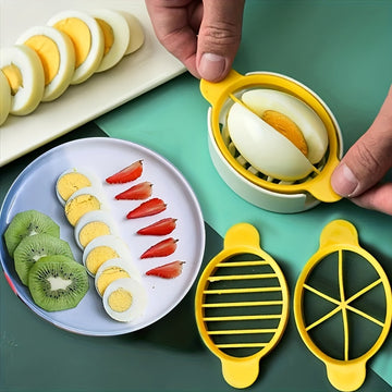 Rebanador y Cortador de Huevos 3-en-1 - Gadget de Cocina Versátil, Resina ABS Duradera, No Eléctrico con Cuchillas Intercambiables para Huevos Duros, Frutas y Más - Perfecto para Cocinar al Aire Libre