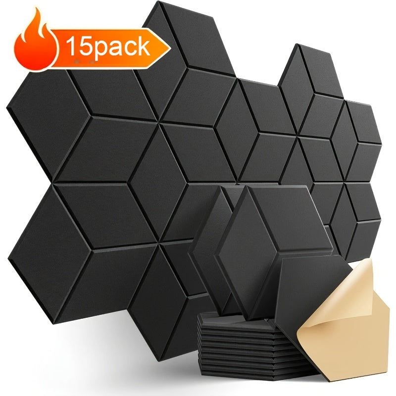 15 piezas de paneles de espuma acústica autoadhesivos - 30x25x1 pulgadas de alta densidad con diseño de grano en forma de Y para cine en casa y estudio de grabación (negro/gris/blanco), materiales de aislamiento acústico, aislamiento acústico de estudio,