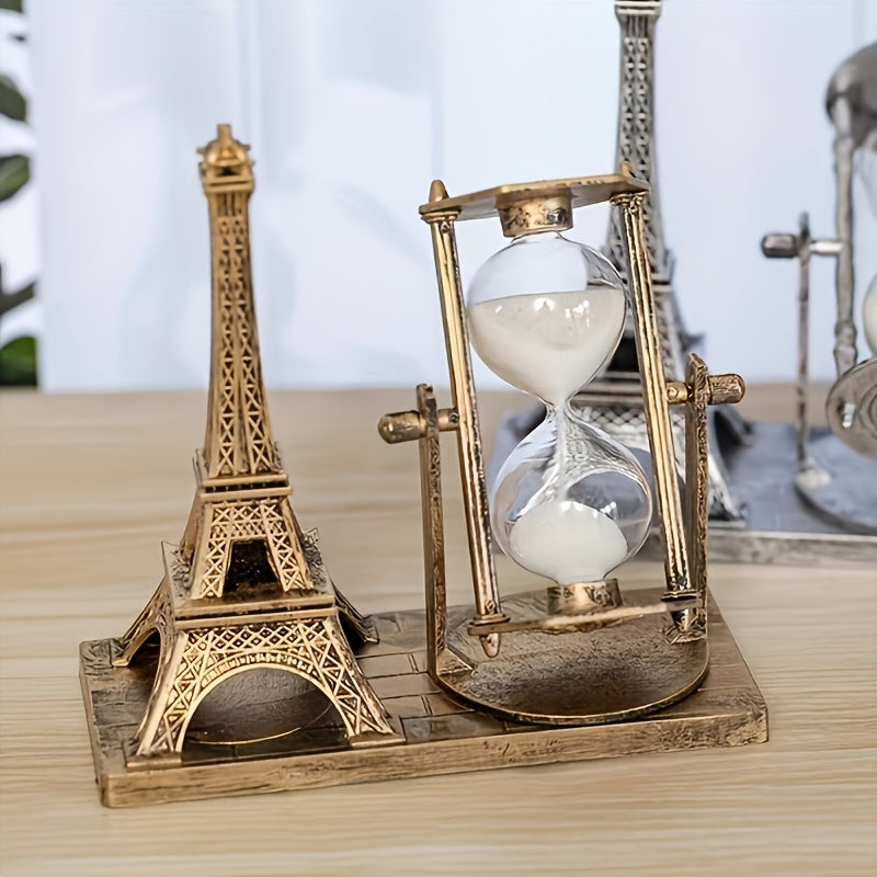 Decoración de Temporizador de la Torre Eiffel de Inspiración Vintage - Pieza de Arte Elegante de Madera con Acabado Dorado para Hogar y Oficina Modernos, Ideal para Decoración de Escritorio de Año Nuevo, Decoración Vintage