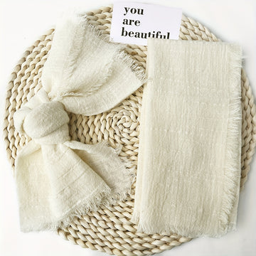 20pcs Servilletas de Algodón Gasa Retro 32x32cm para Decoración de Mesa de Boda y Navidad, Hechas a Mano con Borlas
