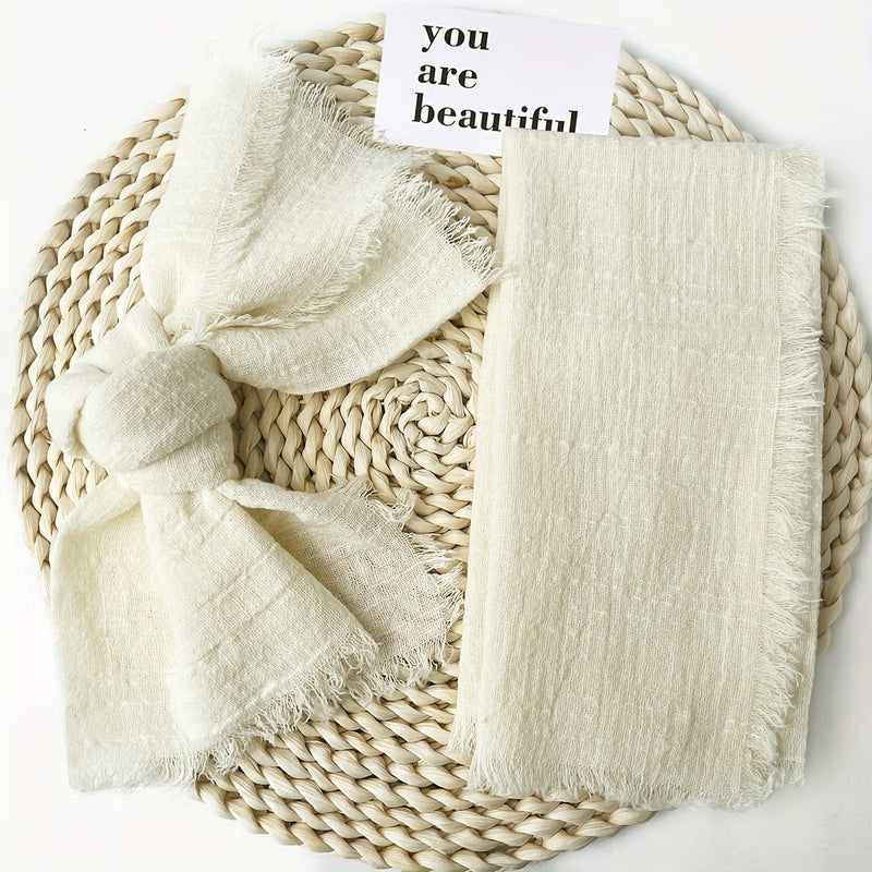 20pcs Servilletas de Algodón Gasa Retro 32x32cm para Decoración de Mesa de Boda y Navidad, Hechas a Mano con Borlas