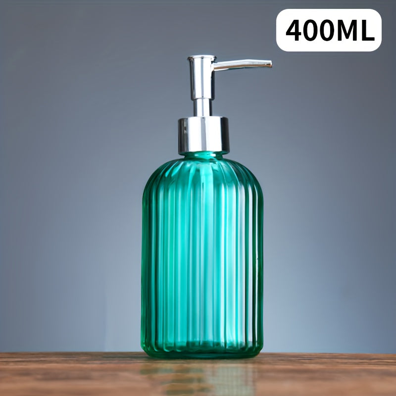 1pc Dispensador de jabón de vidrio, botella de loción de encimera de 400 ml con bomba, dispensador de desinfectante de manos para baño, botella vacía recargable para champú gel de ducha, accesorios de baño, decoración del hogar, muebles para el hogar