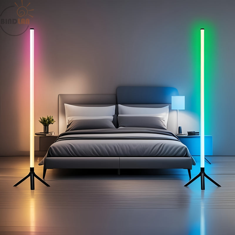 Lámpara de suelo inteligente RGB LED de esquina BINDLAN, lámpara de plástico independiente con control remoto + cable USB, inalámbrica, ideal para decoración de sala de estar, decoración de sala de estar | Decoración moderna | Lámpara alimentada por USB,