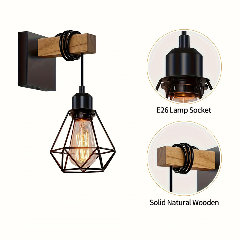 Juego de 2 luces de pared, iluminación montada en la pared de granja, lámparas de tocador negras con jaula de metal para baño, pasillo, sala de estar, espejo, dormitorio (excluyendo bombillas)