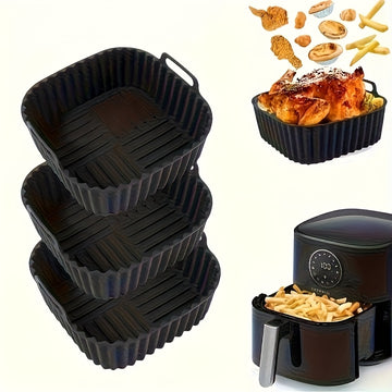 1 pieza, funda de silicona reutilizable negra para freidora de aire, cuadrada, duradera y fácil de limpiar, para cocinar de manera saludable, accesorio de cocina, accesorios para freidora de aire.