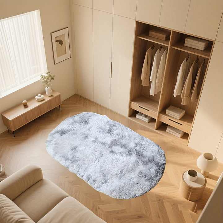 1 alfombra ovalada estilo bohemio con diseño tie-dye y cuadrícula, suave y esponjosa, 100% poliéster, base antideslizante, solo lavado a mano, moderna alfombra de área bohemia para dormitorio, sala de estar, oficina, decoración de hotel, accesorio de luj