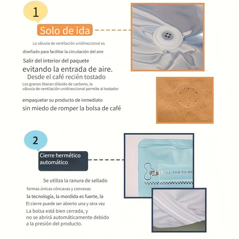 100 piezas Bolsa de Café Kraft con Válvula Unidireccional y Sellado Automático para Granos de Café, Frutos Secos y Semillas, Hojas de Té