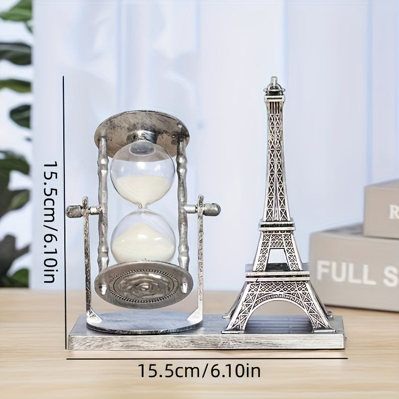 Decoración de Temporizador de la Torre Eiffel de Inspiración Vintage - Pieza de Arte Elegante de Madera con Acabado Dorado para Hogar y Oficina Modernos, Ideal para Decoración de Escritorio de Año Nuevo, Decoración Vintage