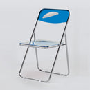 Silla Plegable de Acrílico y Metal con Diseño de Espalda Cruzada - Estilo Moderno Minimalista Transparente y Naranja, Ligera y Duradera para Comedor en Casa, Tiendas Minoristas, Cafeterías - Fácil de Limpiar