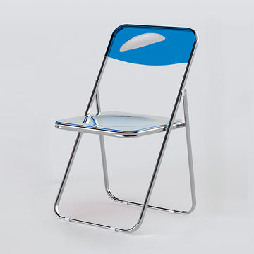 Silla Plegable de Acrílico y Metal con Diseño de Espalda Cruzada - Estilo Moderno Minimalista Transparente y Naranja, Ligera y Duradera para Comedor en Casa, Tiendas Minoristas, Cafeterías - Fácil de Limpiar