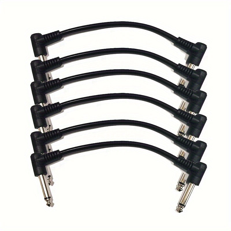 6 cables para efectos de guitarra, negros, conector curvo de 6.35 mm, para guitarra eléctrica o bajo, cable blindado para reducción de ruido, 18 cm