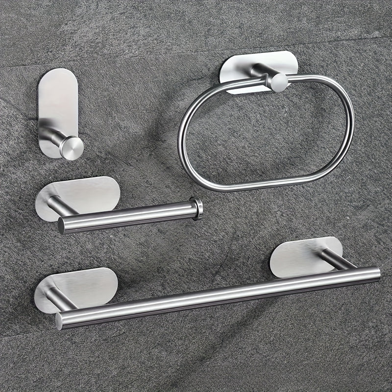 Juego de 4 Accesorios para Baño - Incluye Barra para Toallas, Porta Anillos, Soporte para Papel y Ganchos para Fácil Montaje en Pared, Accesorios de Baño