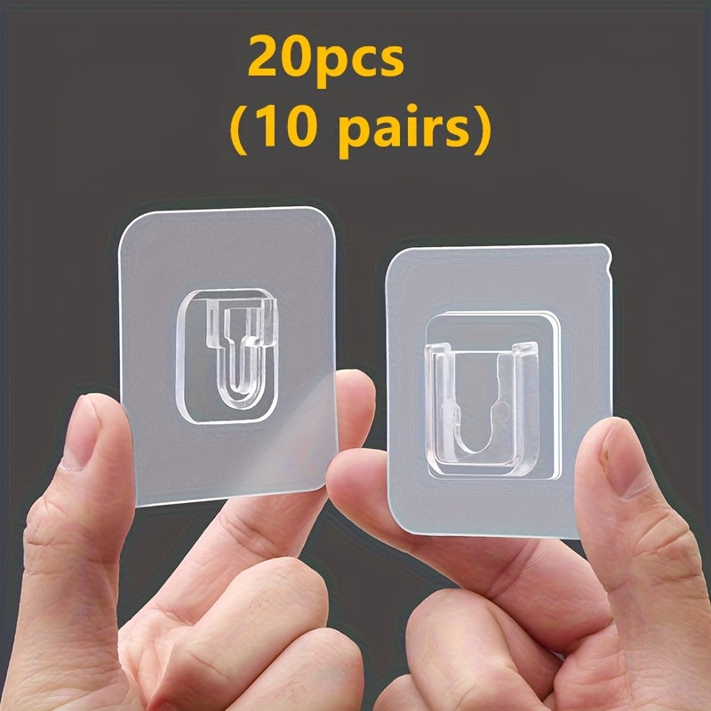 10pcs Ganchos Adhesivos de Plástico Transparente con Diseño Entrelazado - Estilo Tradicional para Montaje en Pared para Baño, Puerta y Organización de Tomacorrientes - Duraderos, Fáciles de Instalar y Versátiles