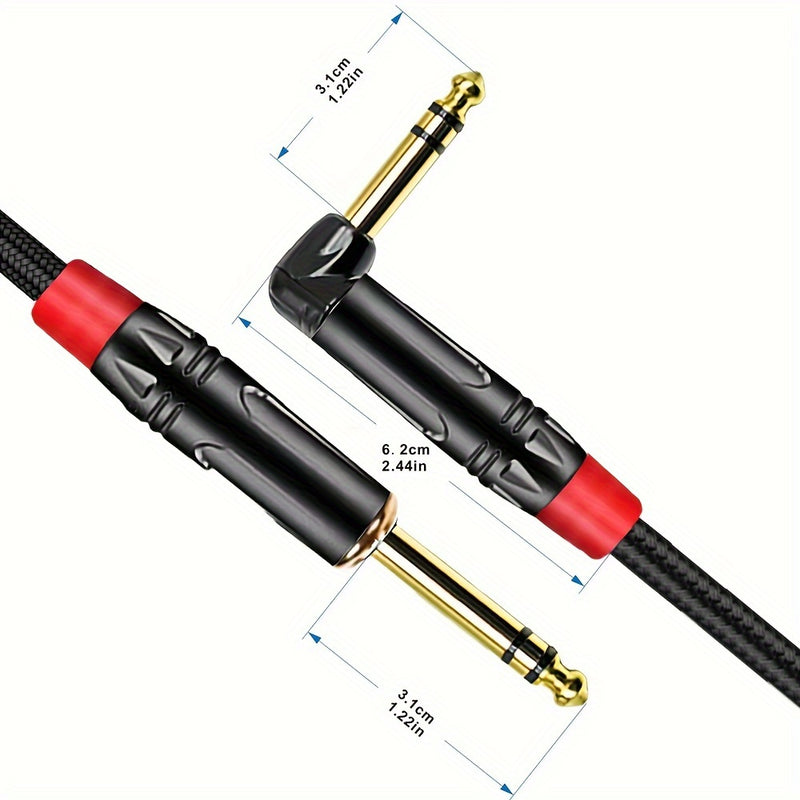 2pcs Cable de Instrumento TRS de Alta Calidad de 1/4 Pulgada - Ángulo Recto y Recto Macho a Macho Interconexión de Audio Estéreo, Jack de 6.35mm Chapado en Oro para Sonido Cristalino - Compatible con Bajo, Teclado, Mezclador, Amplificador - Duradero, Fle