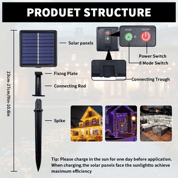 Luces LED Solares para Exteriores Impermeables IP65, con Encendido/Apagado Automático y 8 Modos de Iluminación (Parpadeo/Brillo Fijo), Construcción en Acero Inoxidable para Jardín, Patio, Balcón, Bodas, Fiestas - Decoración Ecológica para Ambiente Festiv