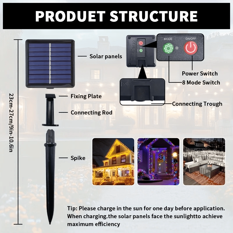 Luces LED Solares para Exteriores Impermeables IP65, con Encendido/Apagado Automático y 8 Modos de Iluminación (Parpadeo/Brillo Fijo), Construcción en Acero Inoxidable para Jardín, Patio, Balcón, Bodas, Fiestas - Decoración Ecológica para Ambiente Festiv