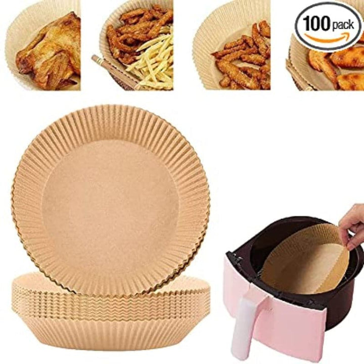 Pack 100 Papeles Antiadherentes para Air Fryer Hornos Vaporeras Sartenes Parrillas Molde Pastelería Repostería Freidoras de Aire Desechables Resistentes al Calor Papel para Hornear Cocinar Asar Freír y Preparar Pizzas Panques Galletas