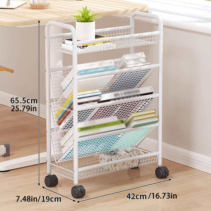 Estantería Metálica Multifuncional con Ruedas - Organizador de Libros y Documentos, Diseño Moderno en Blanco, Ideal para Oficina, Estudio y Hogar, Fácil Movilidad y Ajuste, Solución Perfecta para Muebles de Oficina