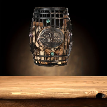 1 pieza, soporte de corcho de vino de metal vintage con tapa, soporte de exhibición rústico para cocina y sala de estar, cesta de almacenamiento decorativa para corchos de vino rojo, ideal para bar en casa o bodega, soporte de botella de vino.