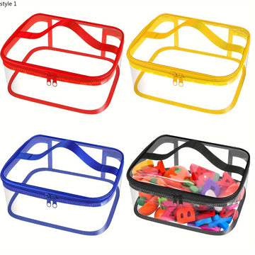 Paquete de 4 Bolsas de Almacenamiento Transparentes PVC con Asas y Cremalleras, Contenedores Organizadores Impermeables (23.62x17.02x11.43cm) para el Hogar, Juguetes, Manualidades, Oficina - Recipientes Multiusos Duraderos, Diseño Robusto con Asa