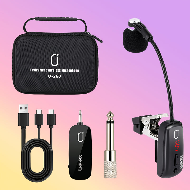 JYX Brand, Oferta Caliente Micrófono sin varillas UHF para Saxofón y Trompeta con Sistema de Transmisor y Receptor, Hasta 160 Pies de Distancia de Transmisión, Recargable, Ideal para Trompeta, Tuba, Violonchelo, Incluye Estuche de Almacenamiento, Modelo