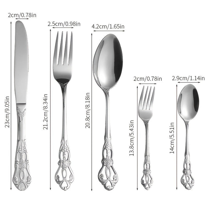 Juego de cubiertos de acero inoxidable con diseño retro grabado, 5/30 piezas, pulido espejo de alta gama, apto para lavavajillas, ideal para bodas, Navidad, San Valentín y regalos