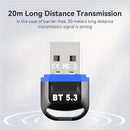 Adaptador de red USB BT5.3, receptor de ultra larga distancia con llave USB, distancia máxima de 20 m/787 pies (distancia abierta), adecuado para ordenadores/auriculares/teclados/ratones/altavoces y otros dispositivos, solo compatible con Windows 11/10/8