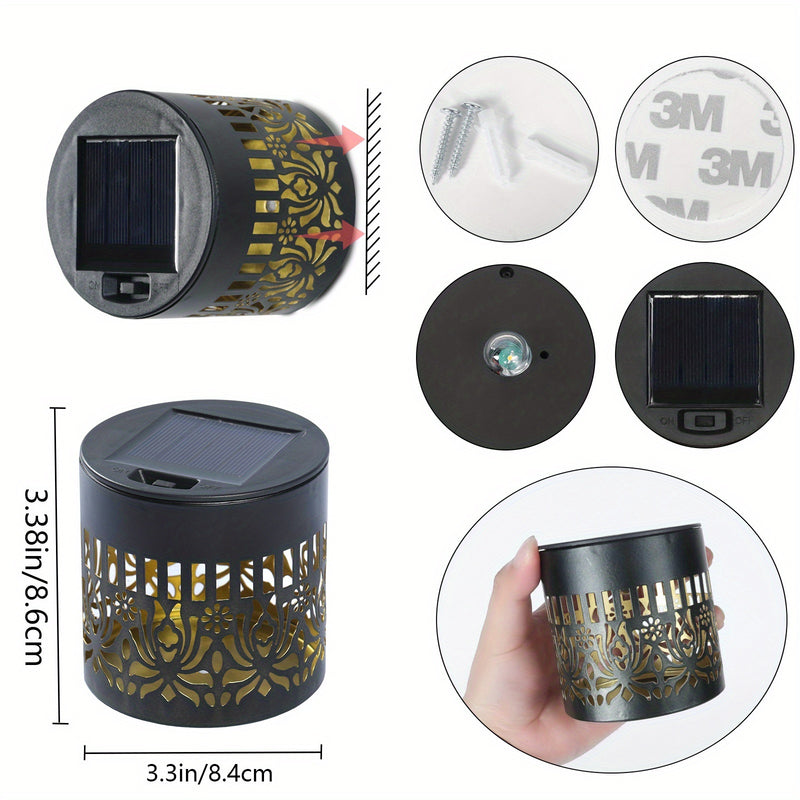 2 luces solares para paredes - Diseño floral metálico IP65 con función automática de crepúsculo a amanecer, batería, montaje semienterrado para exteriores de la casa, puerta principal y iluminación de senderos de jardín, luces solares para exteriores, il