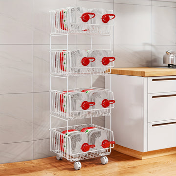 Carrito de cocina metálico resistente de 4 niveles con ruedas, organizador rodante de hierro fundido negro para despensa, garaje u oficina - Fácil armado, sin necesidad de herramientas, organizadores y almacenamiento de cocina