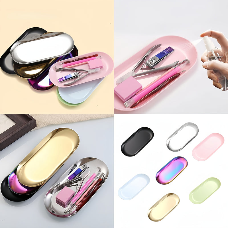 1pc Bandeja para Salón de Uñas - Bandeja Ovalada de Desinfección, Organizador para Técnicos de Manicura y Pedicura, Spa - Superficie Fácil de Limpiar para Almacenar Herramientas de Cuidado de Uñas - Sin Necesidad de Energía, Suministros para Salones y Ho