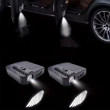 2 luces de bienvenida para auto, sin cables, estilo fibra de carbono, con sensor infrarrojo, proyectores de logo para iluminación del piso, luces ambientales, modernas y prácticas, decora tu auto