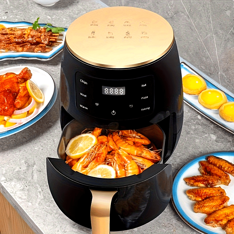 UAO 4,5" Electrodoméstico compacto de aire frito con pantalla digital, 900W de alta potencia, 2--1 Electrodoméstico de aire frito y sartén, Diseño negro fácil de limpiar para cocinas pequeñas, Comida frita saludable, Preparación de comidas rápidas, Elect