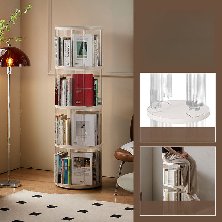 Estante rotativo de 360 grados con 4 estaciones adecuado para hogar, estante minimalista de pie, estante de varios niveles, estante de gran capacidad, estante de almacenamiento, cesta de revistas y periódicos.