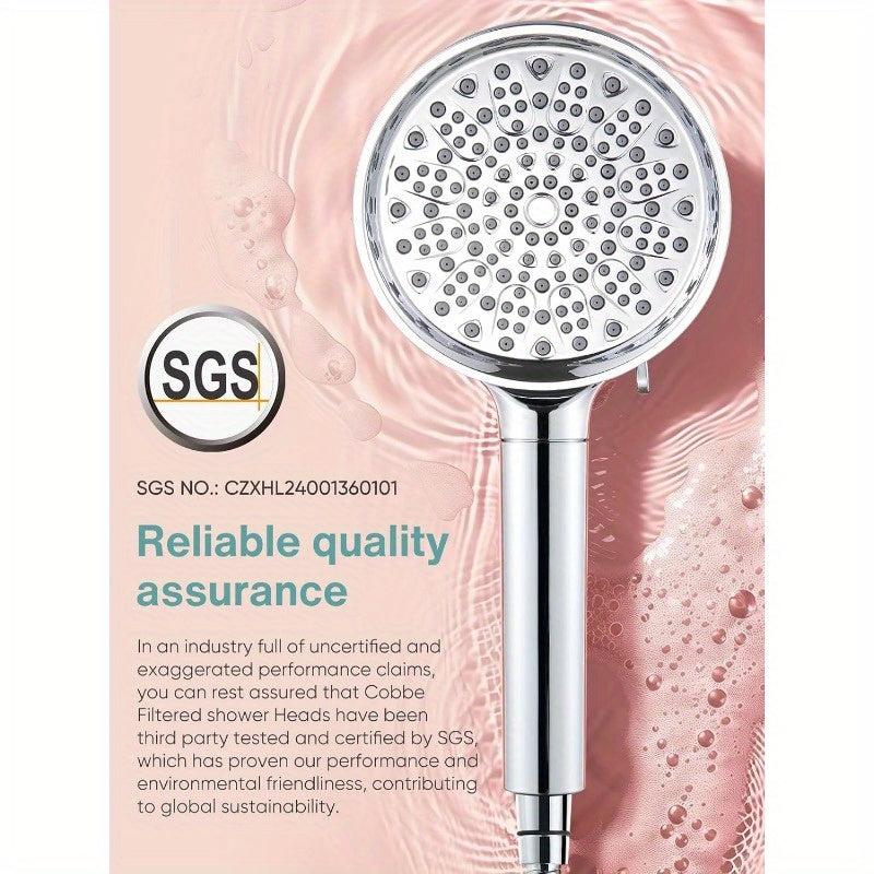 Cabezal de ducha portátil con filtro y 6 modos de aspersión - Alta presión, perlitas suavizadoras del agua para agua dura, eliminación del cloro - Reduce la sequedad y picazón de la piel, acabado cromado, inserto de pared/montaje, material ABS, cabezal d