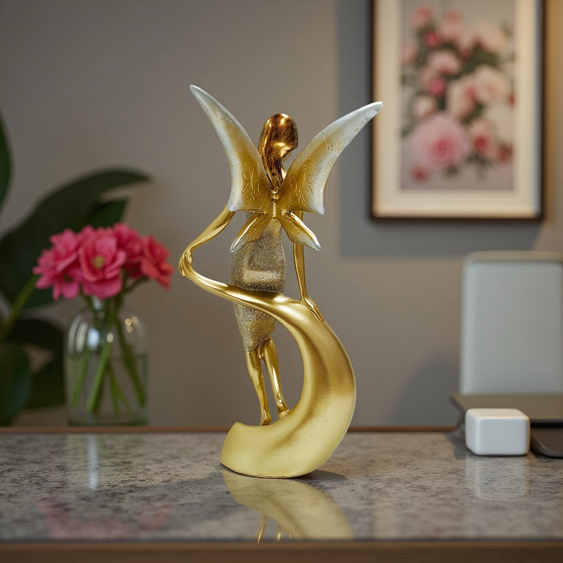 Estatuilla de Ángel Elegante - Escultura de Niña Ángel Hermosa - Adorno Europeo en Resina para Decoración del Hogar y Oficina, Ideal para Sala, Estudio, Día de San Valentín, Ceremonia de Graduación, Navidad, Regalo Perfecto, Figurinas Coleccionables