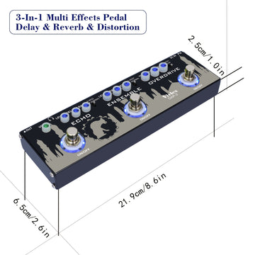 Pedal de Guitarra Multi Efectos, con Eco y Overdrive 3 en 1 Serie Digital Mingle para Guitarras Eléctricas