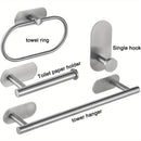 Juego de 4 piezas de accesorios para baño de acero inoxidable, portarrollos de papel higiénico y toallero montados en la pared, resistentes al óxido, sin necesidad de taladrar, fácil instalación, diseño moderno y elegante para baños contemporáneos
