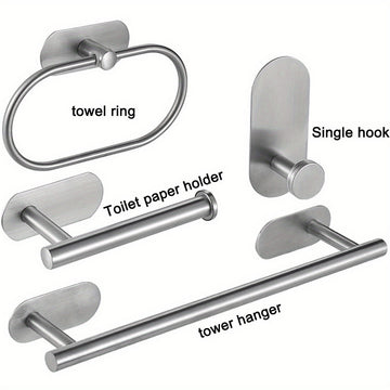 Juego de 4 piezas de accesorios para baño de acero inoxidable, portarrollos de papel higiénico y toallero montados en la pared, resistentes al óxido, sin necesidad de taladrar, fácil instalación, diseño moderno y elegante para baños contemporáneos