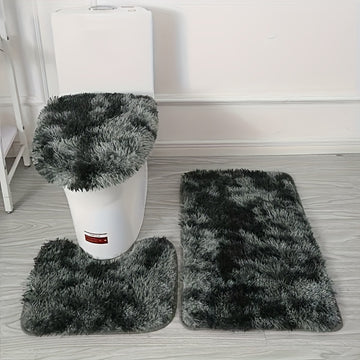 Juego de 3 Alfombras Antideslizantes para Baño - Incluye Tapete para Inodoro en Forma de U, Cubierta para Tapa y Cortina Decorativa para Ducha